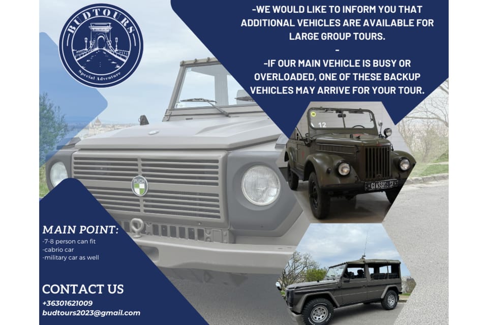 Iconic Budapest tour with Classic Russian Jeep and G-Wagon - Chain Bridge, Parliament, and the bridges that connect the story